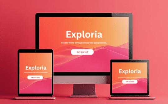 Modern responsive website mockup on desktop, tablet, and smartphone