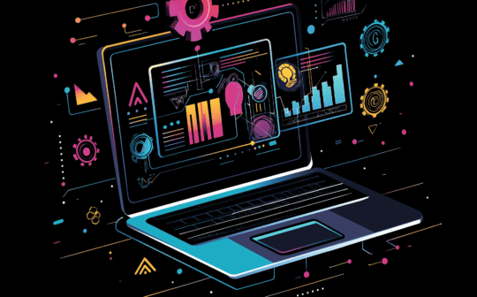 AI-driven logo design interface on a laptop screen with various logo options