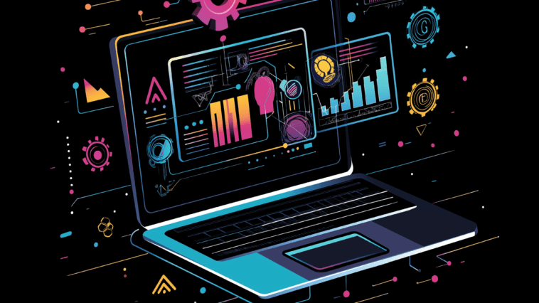 AI-driven logo design interface on a laptop screen with various logo options